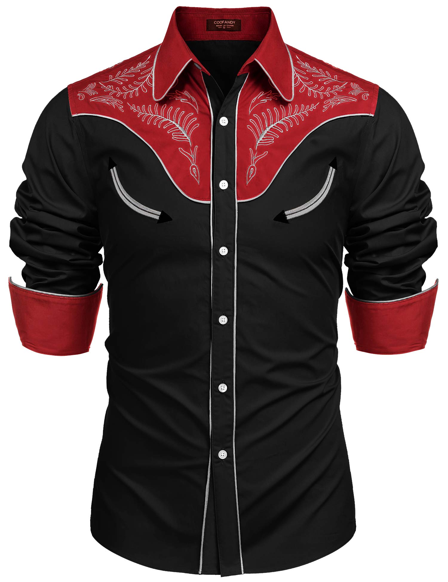COOFANDY Men's Western Cowboy Shirt Embroidered Button Down Long Sleeve Shirts