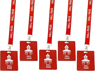 Hall Pass Lanyards with Card Passes,Unbreakable School Classroom Passes Set for Teacher Parents (Hall Bathroom Library Office & Nurse),5 Pcs (Hall)