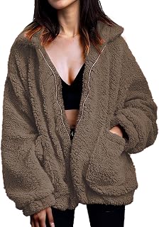 Women's Fuzzy Fleece Faux Shearling Coat, Winter Warm Oversized Jacket with Lapel Collar, Casual Zipper Outwear for Daily Use