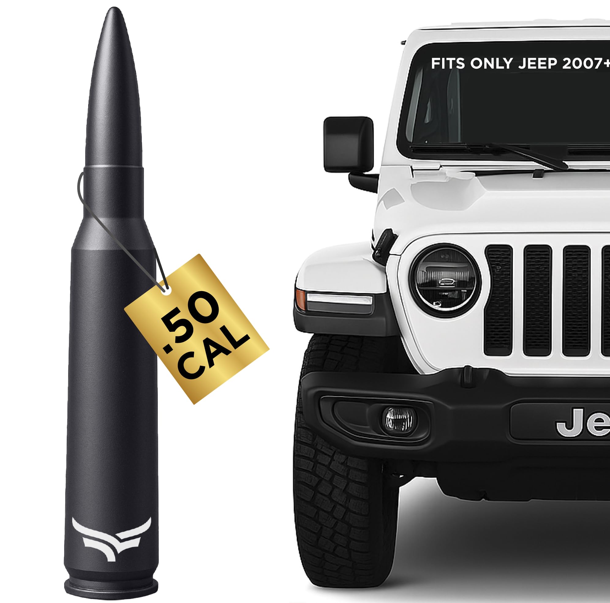 50 Cal Badass Bullet Antenna® Fits Jeep Wrangler JK &amp; JL from (2007 for Jeep