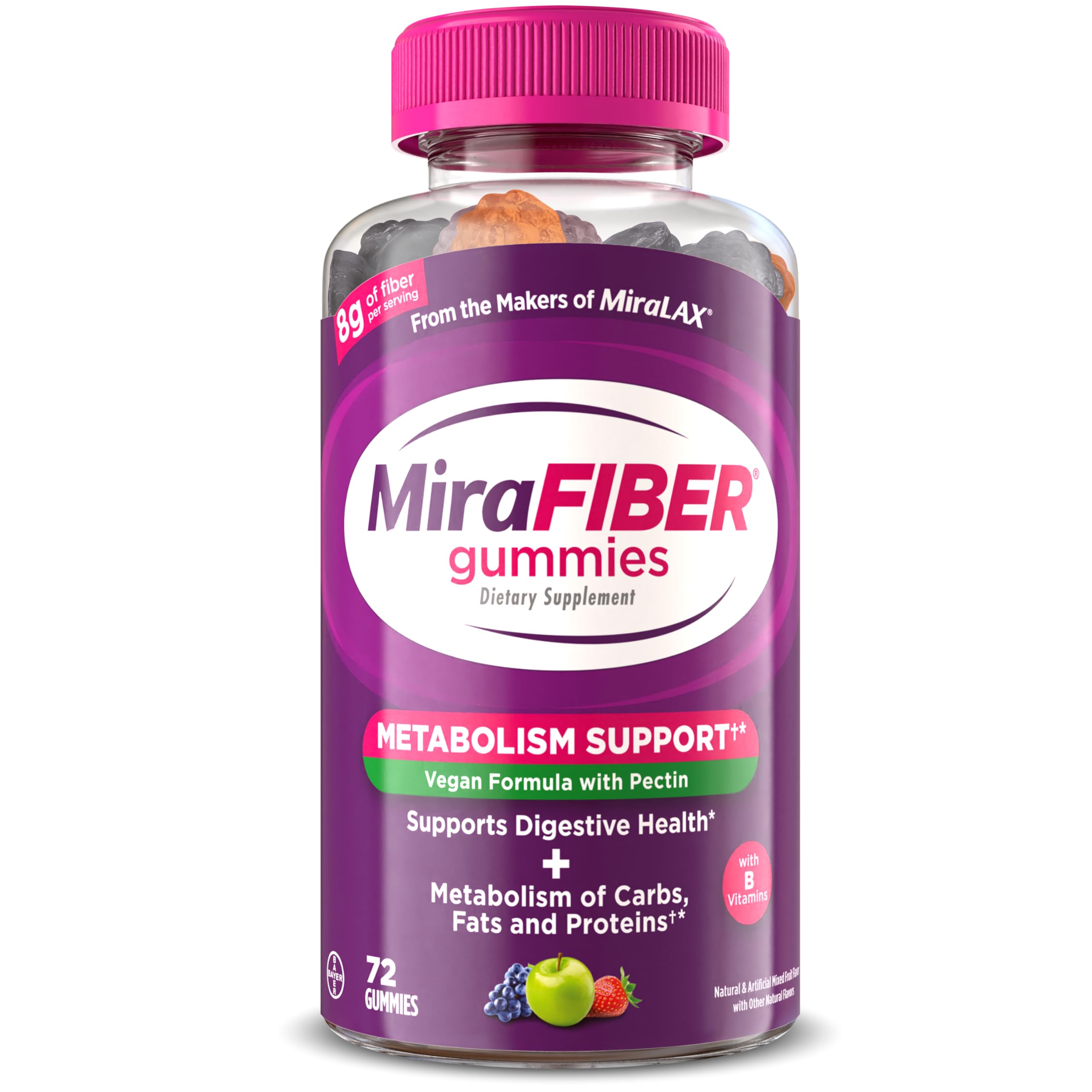 MiraFIBER Gummies, from The Makers of MiraLAX, Vegan Formula, 8g Per Serving, Gu