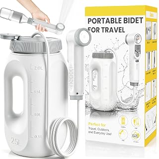FOTSHARER Portable Electric Bidet in White/Grey - High Pressure Washing with 1600 mAh Battery, 2 Spray Modes, LED Display, 2.5 L Tank, IPX6 - Ideal for Camping, Travel & Home