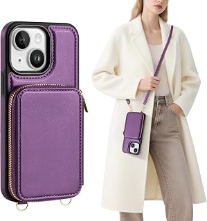 SkyEagle Crossbody Phone Wallet Case for iPhone 15,Purple
