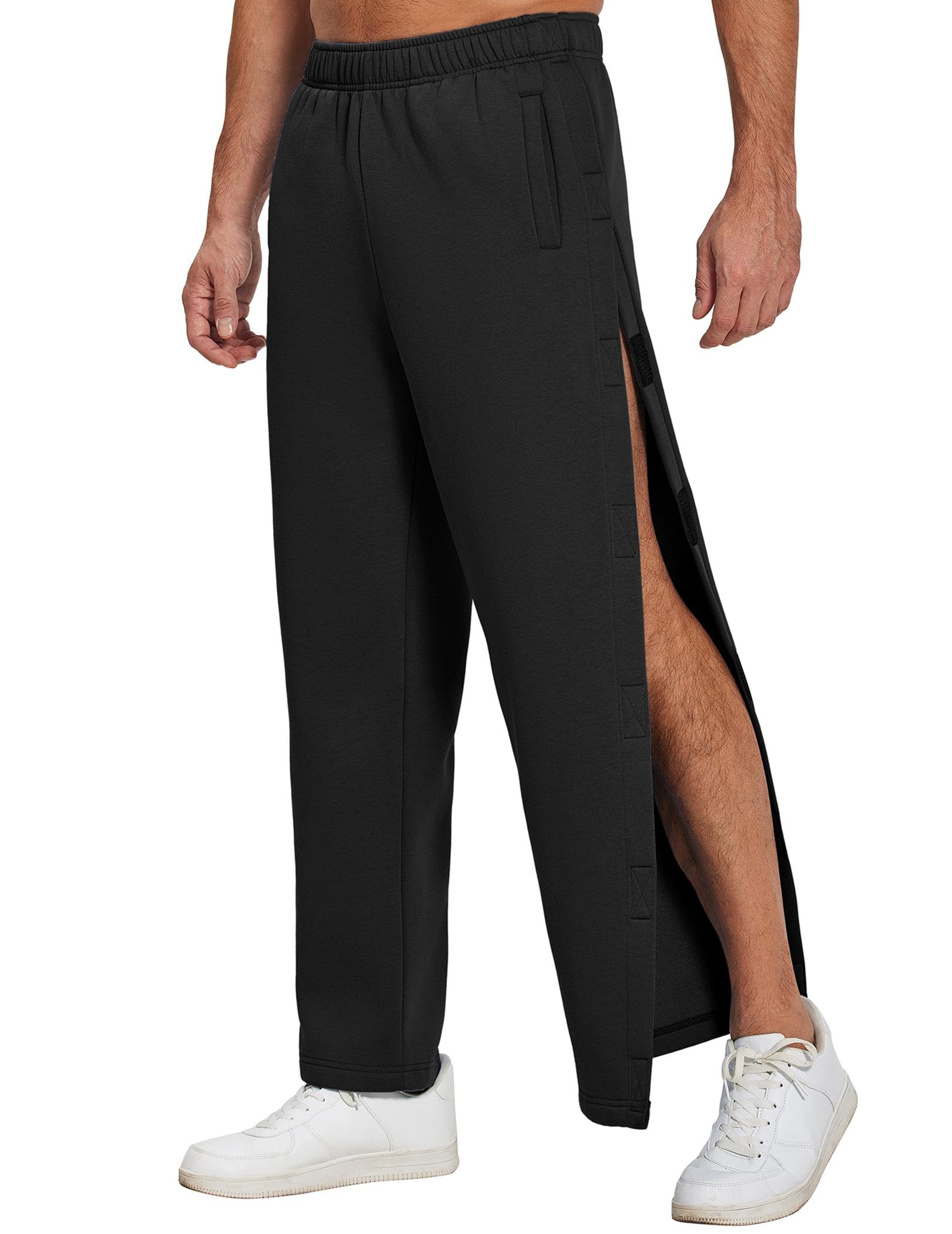 Deyeek Mens Fleece Tear Away Pants Loose Fit Post Knee Replacement Surgery Pants