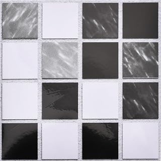 10pcs 3D Wall Stickers, 10x10cm Square Mosaic Tile Wallpaper Self-Adhesive PVC Waterproof Kitchen Bathroom Wall DIY Crafts Black