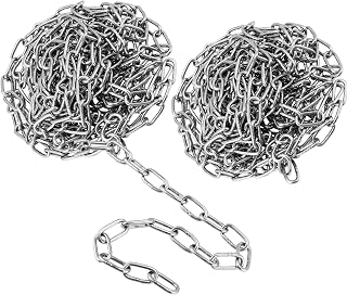 FUNSUEI 2 PCS 5/64 Inch x 13feet 304 Stainless Steel Coil Chain, 2mm Metal Utility Chain for Outdoor Camping, Hanging, Pulling, Towing, Silver
