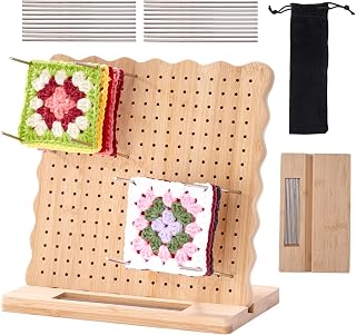 CANHAKELA 9.25 Inch Granny Square Blocking Board - Bamboo Crochet Blocking Set with Stand, Pin Holder &amp; 20 Stainless Steel Pins