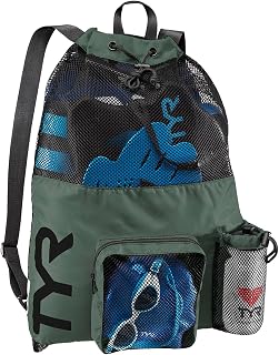 TYR Big Mesh Mummy Backpack - Ventilated Swim Gym and Workout Gear Bag, Sage