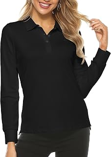 MoFiz Women's Polo Shirt Long Sleeve Poloshirt Work Sports Shirt Golf Top with Buttons