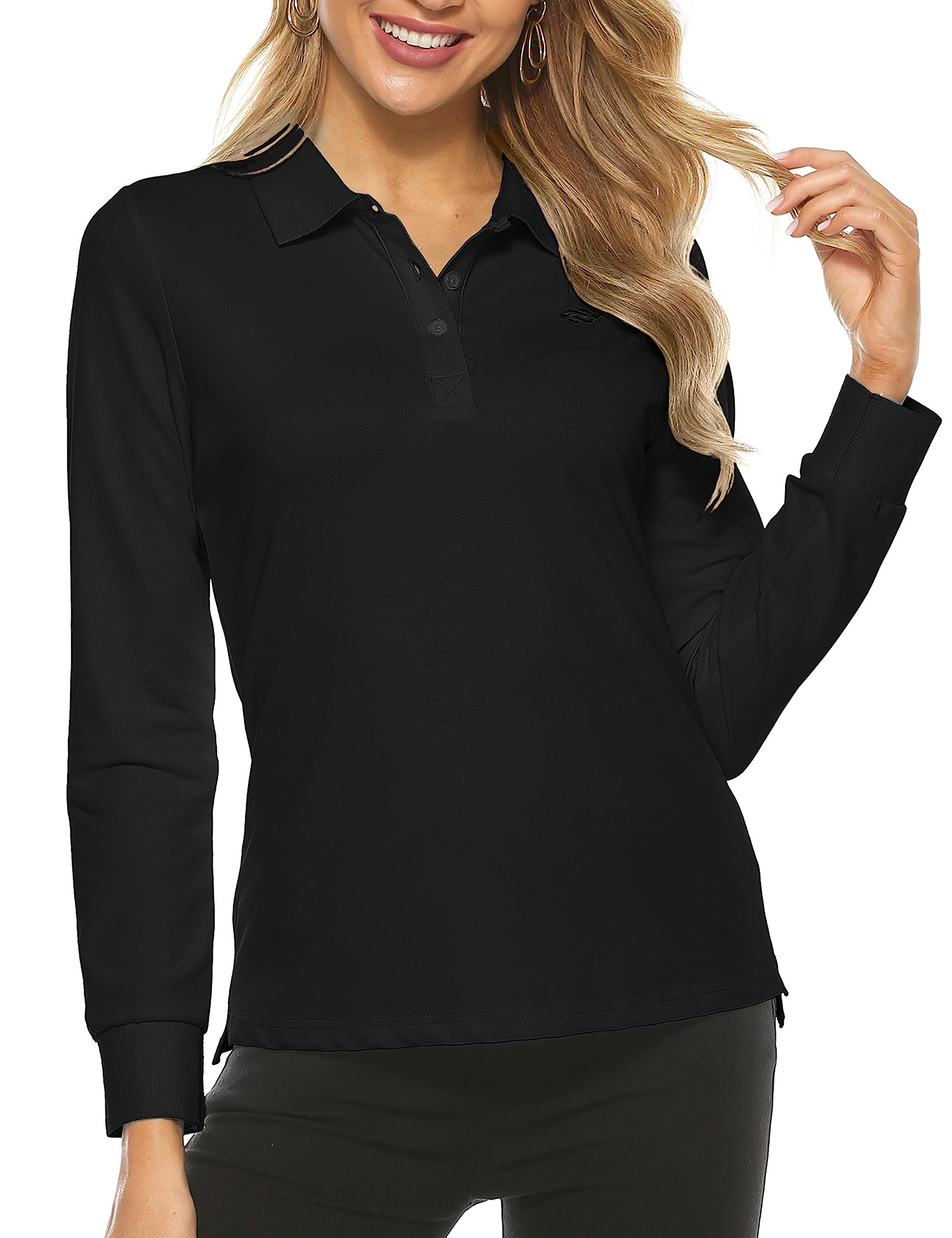 MoFiz Women's Polo Shirt Long Sleeve Poloshirt Work Sports Shirt Golf Top with B