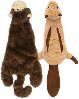2-in-1 Stuffless Squeaky Dog Toys with Soft, Durable Fabric for Small, Medium, and Large Pets by Best Pet Supplies - No Stuffing for Indoor Play, Monkey, Squirrel, size M