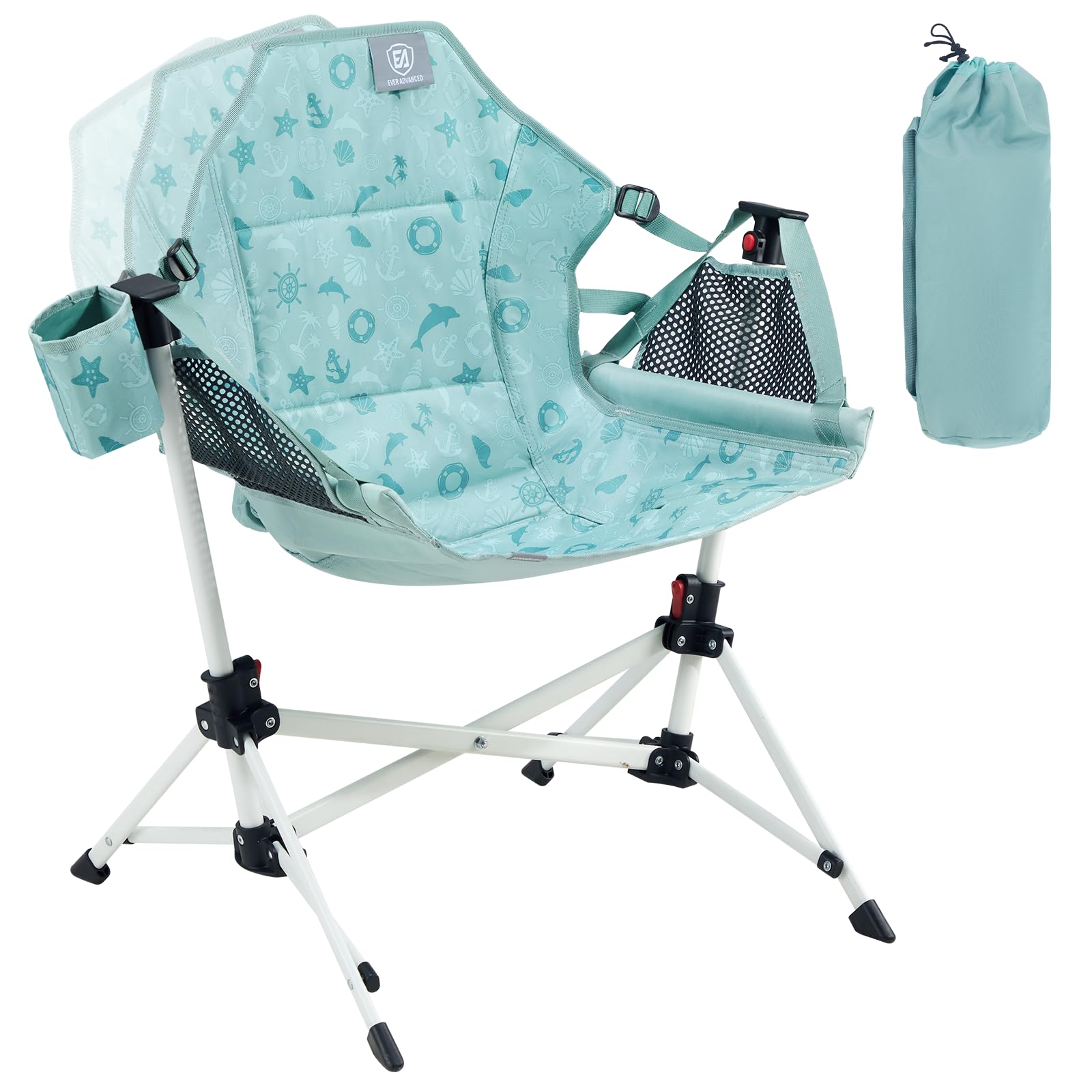 EVER ADVANCED Kids Hammock Chair with Cup Holder, Folding Rocking Camping Chair 