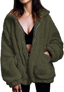 Women's Fuzzy Fleece Faux Shearling Coat, Winter Warm Oversized Jacket with Lapel Collar, Casual Zipper Outwear for Daily Use