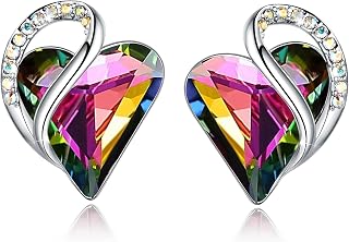 Leafael Infinity Love Heart Stud Earrings for Women, Birthstone and Healing Stone, Gifts for Mom, Wife, and Her, Silver Plated