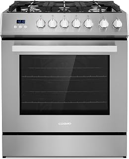 30 in. Nebula Coll 5 cu ft 5 Burner Gas Range, Convection, Stainless Steel | Cosmo COS-305AGC Oven Fan Circulation, Cast Iron Grates, Digital Display with Timer, Liquid Propane Convertible, Wok Ring