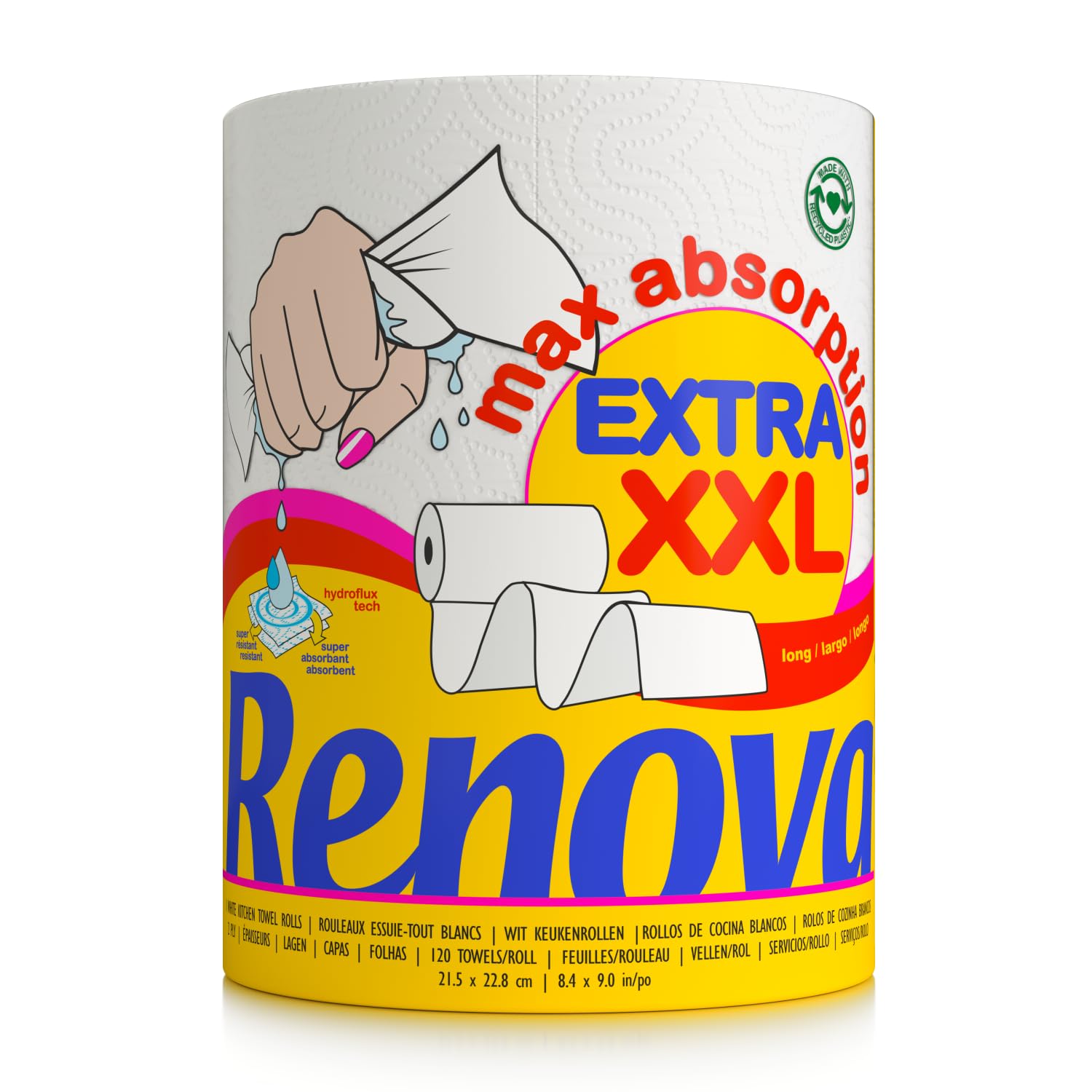 Renova - Maxiabsorption, XXL Kitchen Rolls, Triple, White - 1 Roll | 1 XXL roll 