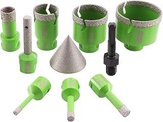 Diamond Core Drill Bits Set - 10pcs Tile Hole Saw Kit 6/8/10/25/35/50/65mm with 2" Diamond Beveling Chamfer Bits for Porcelain Ceramic Tile Granite Marble