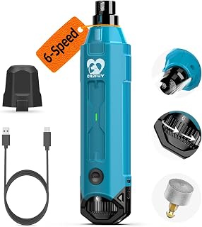 Casfuy 6-Speed Dog Nail Grinder - Newest Enhanced Pet Nail Grinder Super Quiet Rechargeable Electric Dog Nail Trimmer Painless Paws Grooming & Smoothing Tool for Large Medium Small Dogs