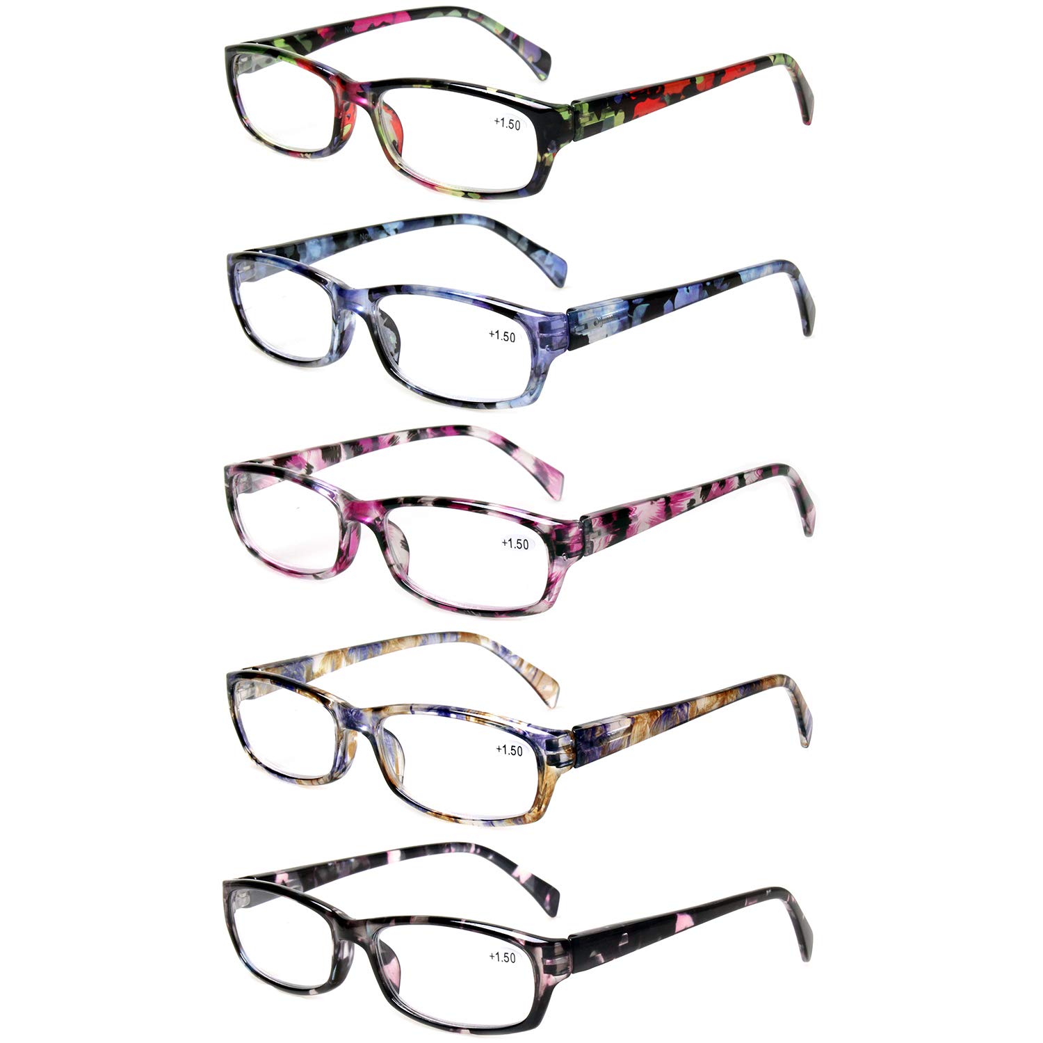 Kerecsen 5-Pack Reading Glasses Women Spring Hinge Pattern Design Glasses for Re