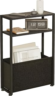 Leomonio Narrow Side Table, Slim Side Table with Magazine Rack, End Table for Small Spaces, Skinny Bedside Table for Living Room, Bedroom