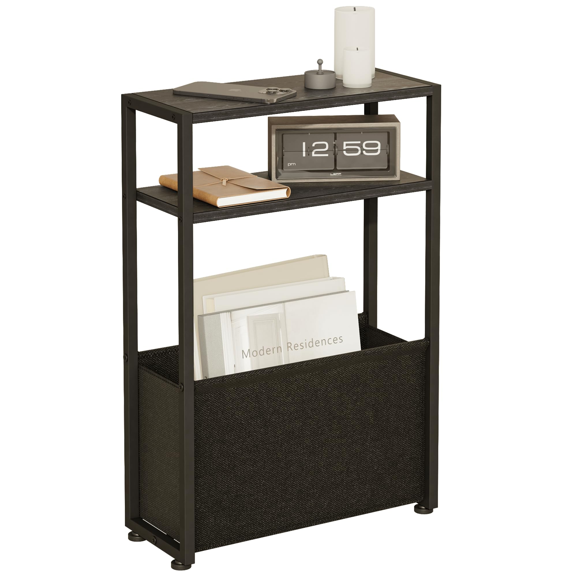Leomonio Narrow Side Table, Slim Side Table with Magazine Rack, End Table for Sm