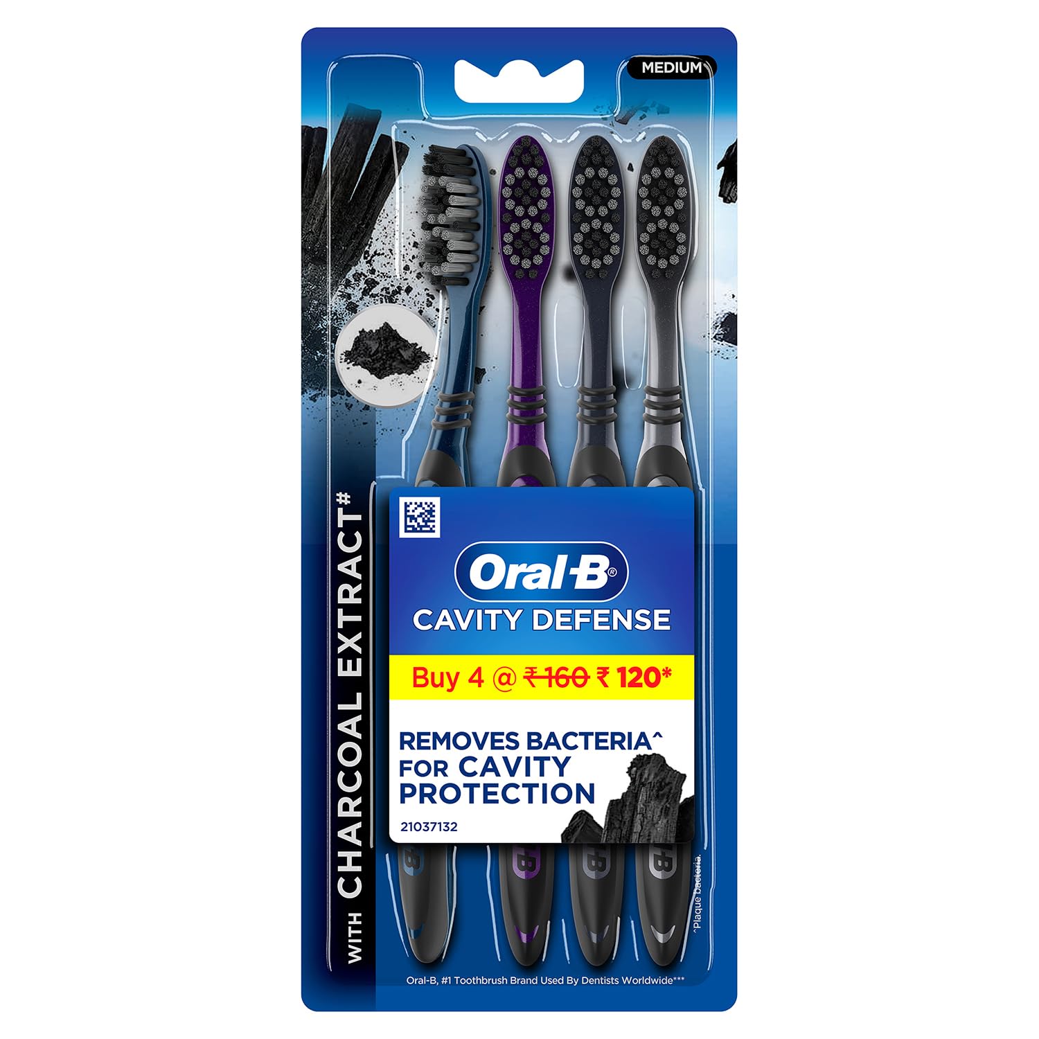 Oral-B Cavity Defense 123 Black Toothbrush � Medium (Pack of 4)