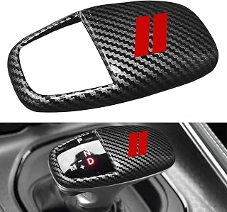 Gear Shift Knob Head Cover Trim for Dodge Charger Accessories 2015-2023 Challenger 2015-2023 2024 Durango 2016-2026 Interior Shell Insert Decoration Protector Gear Shifter Cover(Carbon Fiber Red Trim)