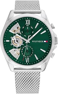 Tommy Hilfiger Multi Dial Quartz Watch for Men with Silver Stainless Steel Mesh Link Bracelet and Leather Strap