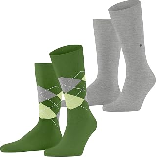 Burlington Men's Everyday Mix 2-Pack Socks Breathable Cotton Reinforced Soft on Skin Blend Plain Argyle Pattern for Everyday Wear and Business Looks Multipack 2 Pairs