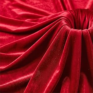 DrWeave Stretch Velvet Fabric by the Yard Red 60 Inch Wide 1 Yard | 90% Polyester 10% Spandex Blend Soft Velvet Fabric, Stretchy Velvet Upholstery Fabric for Sewing, Curtains & DIY Projects