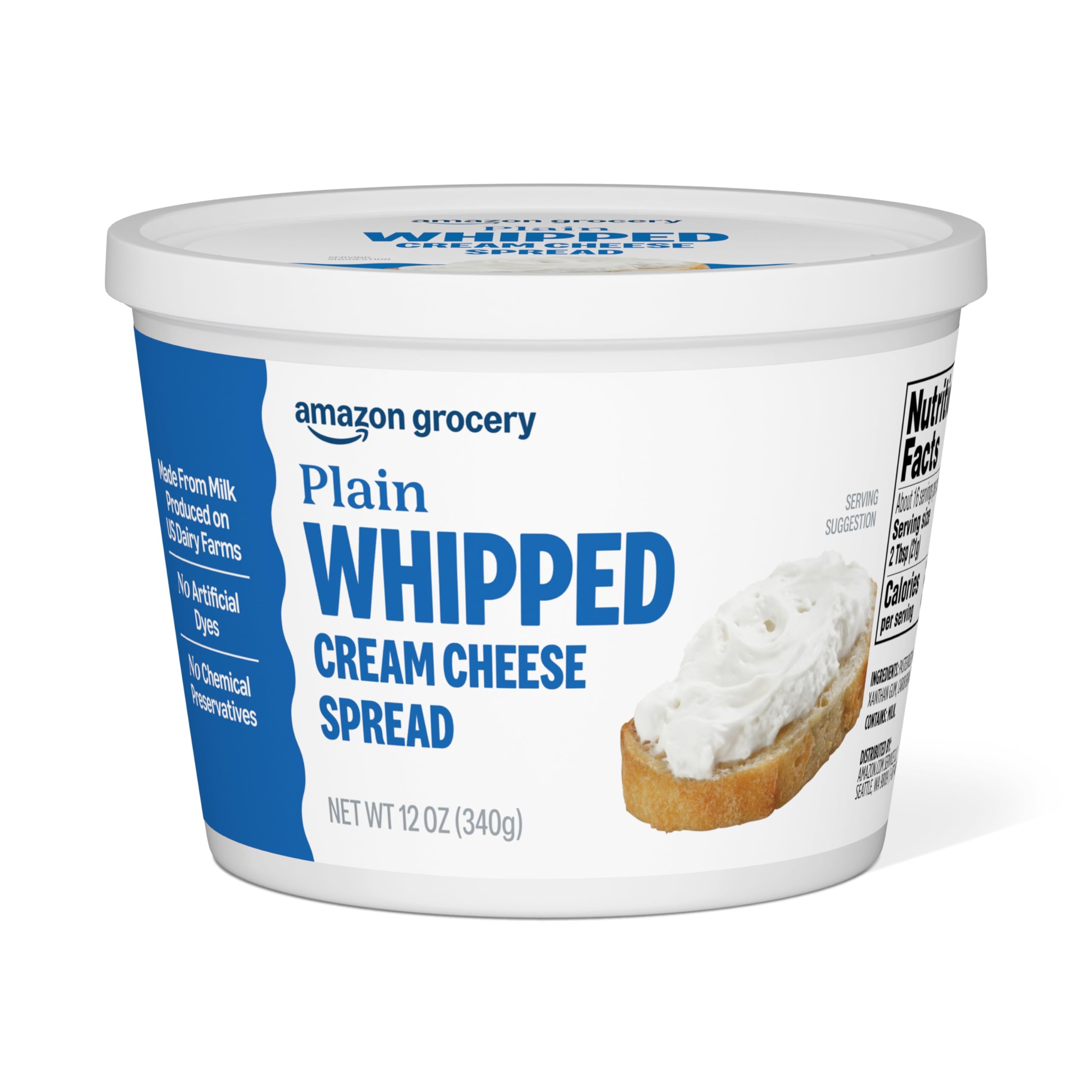 Amazon Grocery, Plain Whipped Cream Cheese Spread, 12 Oz