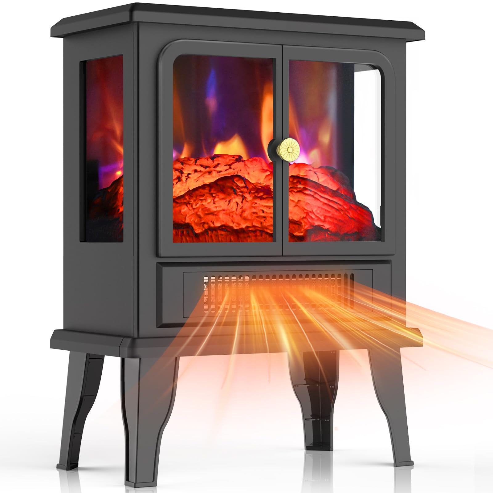 EXNOS Electric Fireplace Stove Heater for Indoor Use with 3D Flame Effect | 1500