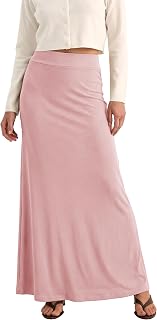 EXCHIC Women Comfortable Thicken A Line High Waist Maxi Skirt Elegant Elastic Knitted Long Skirts