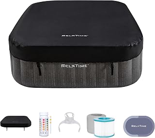RELXTIME Inflatable Hot Tub 4-6 Person, Portable Blow Up Spa, Outdoor Hottub with 130 Air Jets, Heater Pump, for Backyard, Black