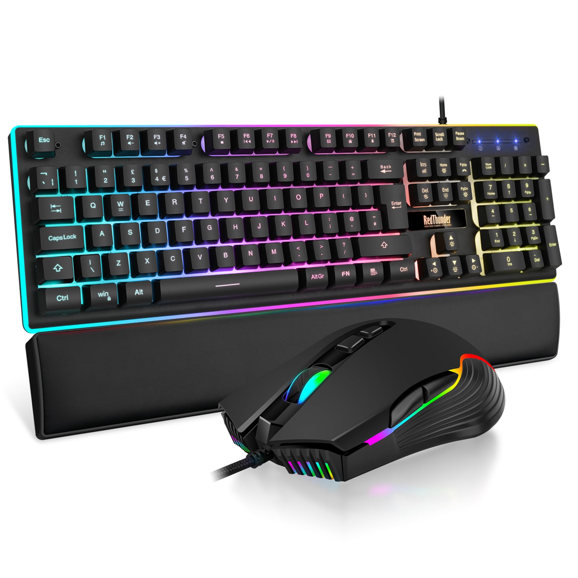 RedThunder K10 Wired Gaming Keyboard and Mouse Combo, UK Layout, True RGB Backli