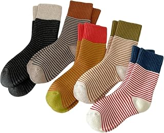 5 Pairs of Cotton Socks Women's 39-42, Colourful Striped Socks for Women and Girls, Warm Socks in Vintage Style, Soft Striped Everyday Socks