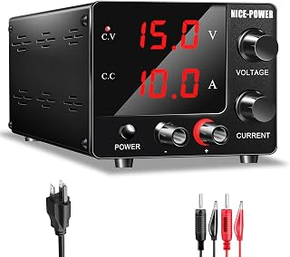 NICE-POWER DC Power Supply Variable 0~30V 0~10A, 3-Digits LED Display Current and Voltage Adjustable 150W Fixed with Encoder DC Bench Power Supply 15V 10A/30V 5A,Electroplating DIY etc PSU