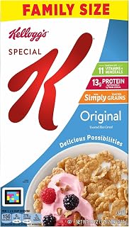Kellogg's Special K, Breakfast Cereal, Original, Made with Folic Acid, B Vitamins, and Iron, Value Size, 18oz Box(Pack of 6)
