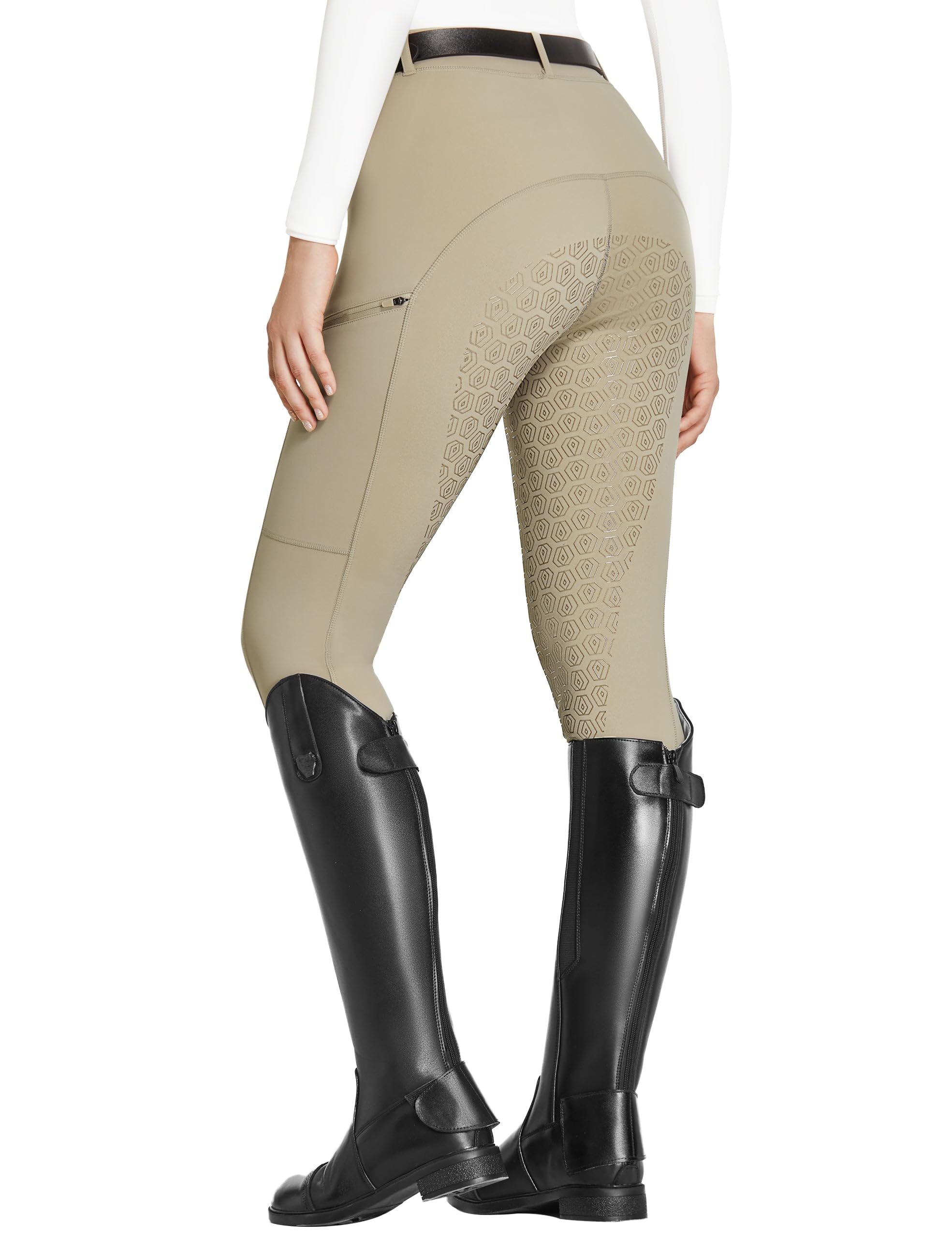 FitsT4 Sports Women's Full Seat Riding Tights with Zipper Pockets Horseback Ridi