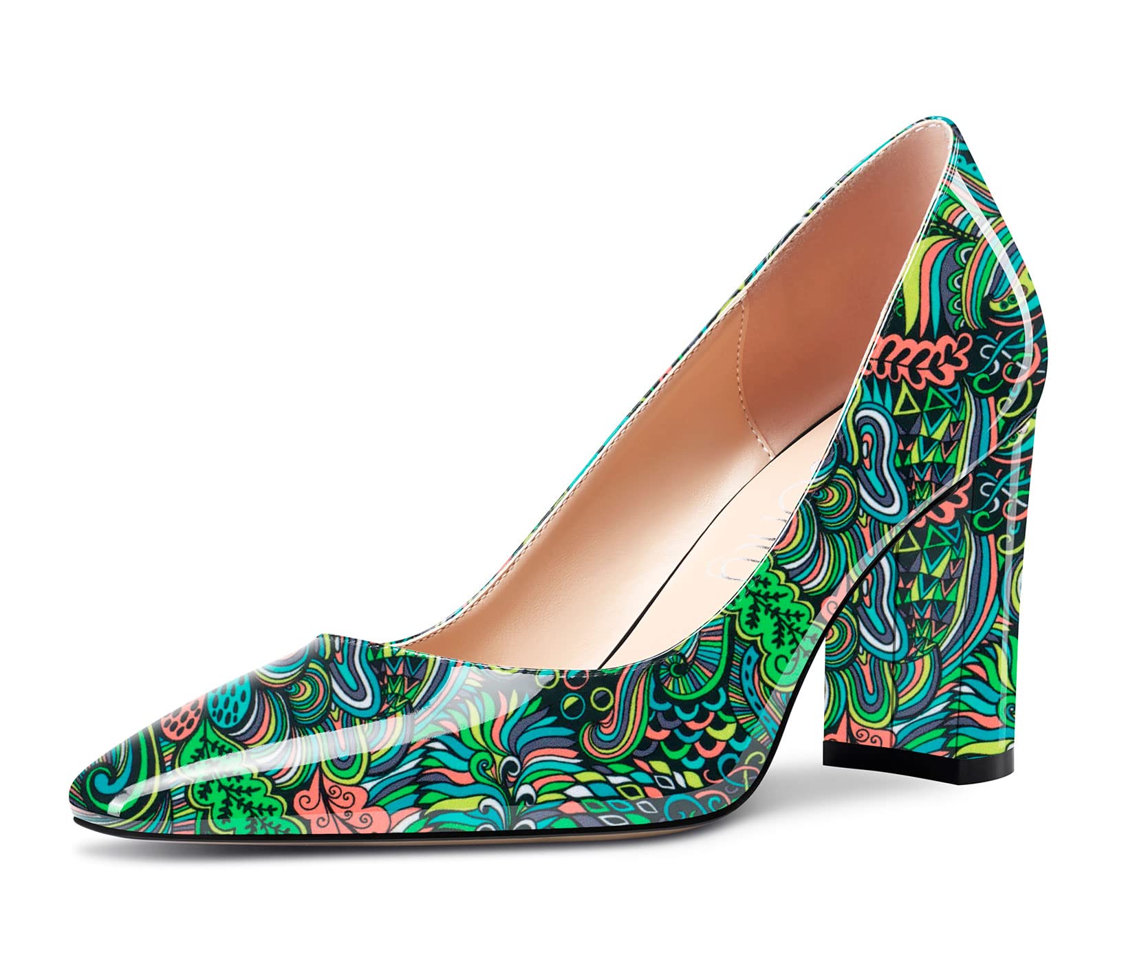 NobleOnly Women's High Chunky Block Heel Square Closed Toe Cap Slip-on Pumps Cla