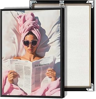 Women In Pink Bath Towel Posters Trendy Funny Canvas Wall Art Pretty Prints for Living Room Bedroom Home Wall Decor 12x16in Unframed
