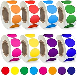 Colored Dot Stickers, 8 Color Coding Labels, 3/4" Round, 4000 Circle Labels | 8-Roll Value Pack, Easy Peel, Strong Adhesion, Rolls Up for Easy Storage, Assorted Colors for Organizing, Office, Business