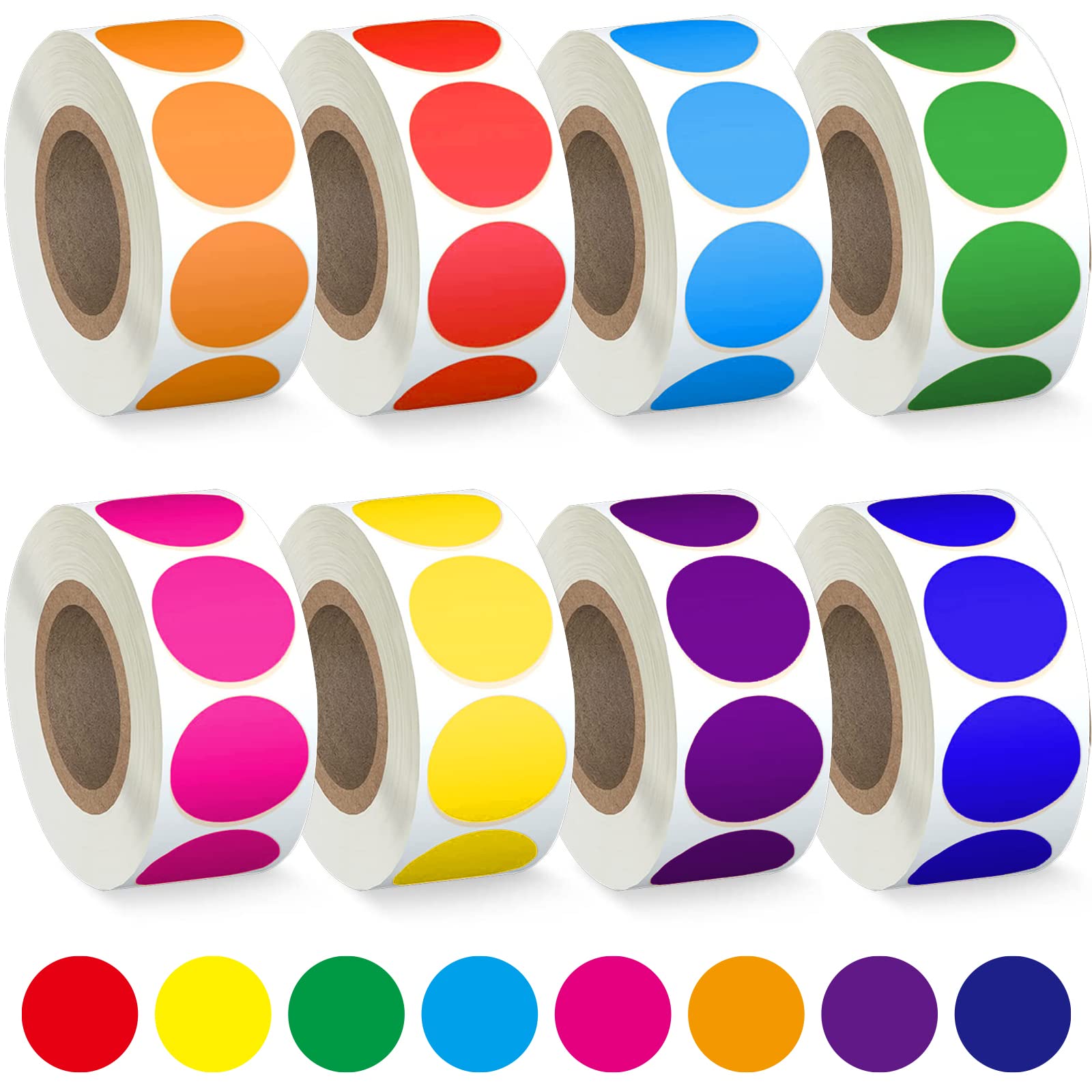 Colored Dot Stickers, 8 Color Coding Labels, 3/4" Round, 4000 Circle Labels | 8-