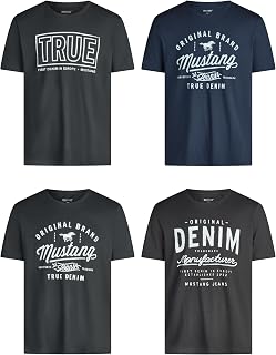 Mustang - Set of 4 Men's T-shirts with front print and round neck, blue and black mix colors (P16)
