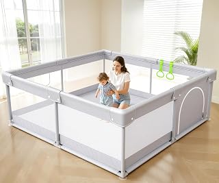 Fodoss Baby Playpen, 47×47in Playpen for Babies and Toddlers with Door | Baby Play Yard for Indoor &amp; Outdoor, Soft Breathable Mesh, BPA-Free Oxford Fabric, Anti-Slip Suction Cups, Pull Rings