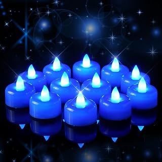 Amagic 24 Pack Blue Flameless LED Tea Lights Candles Battery Operated, Electric Fake Tealight Candles for Wedding, Table Centerpiece, Home Decor, Gift, Party, Halloween, Christmas, Proposal