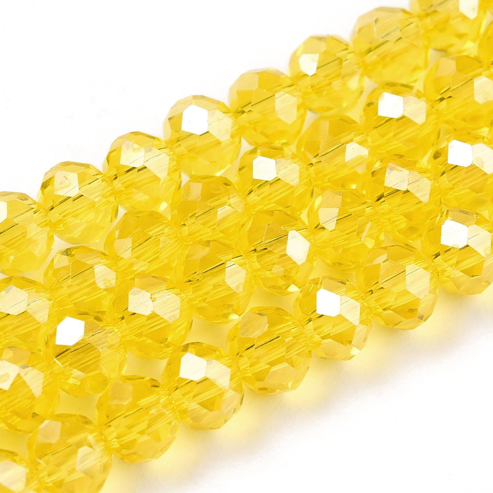 10 Strands Electroplated Clear Glass Beads Polished Yellow Pearl Faceted Crystal
