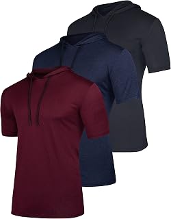3 Pack Men's Dry Fit Short Sleeve Hoodies Shirts Athletic Workout Gym