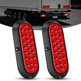 Nilight 6Inch Oval Tail Light 2PCS Red 24LED Running Stop Brake Turn Surface Mount Marker Lights Sealed IP67 Waterproof Taillight for 12V RV Camper Caravan Truck Trailer Bus