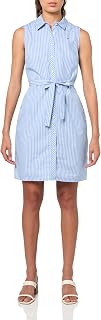 Tommy Hilfiger Women's Sleeveless Collared Button Front Tie Waist Mini Shirt Dress Casual Dress